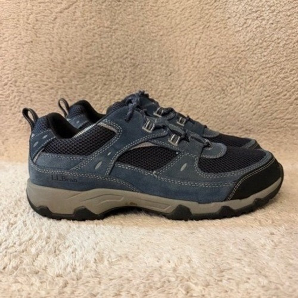 LL Bean Trail Model Hiker Mens 12 Blue Black Suede Mesh Low Hiking Shoes 299638